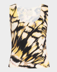 Oscar de la Renta Butterfly Printed Scoop Neck Tank in black multi - women's tank top - view 4