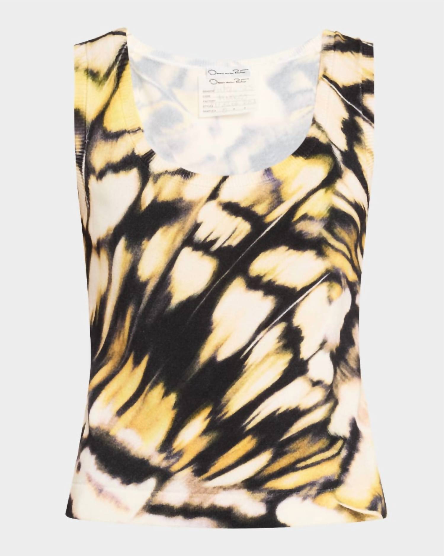 Oscar de la Renta Butterfly Printed Scoop Neck Tank in black multi - women's tank top - view 4