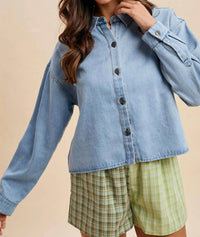 Anniewear - Denim Cropped Button Down Jacket