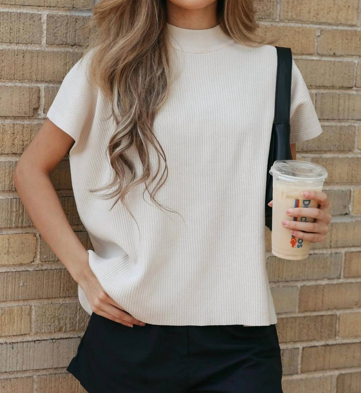 Zenana - Claire Ribbed Mockneck Short Sleeve Knit Top