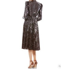 Mac Duggal - Sequin Long Sleeve Tea Length Dress
