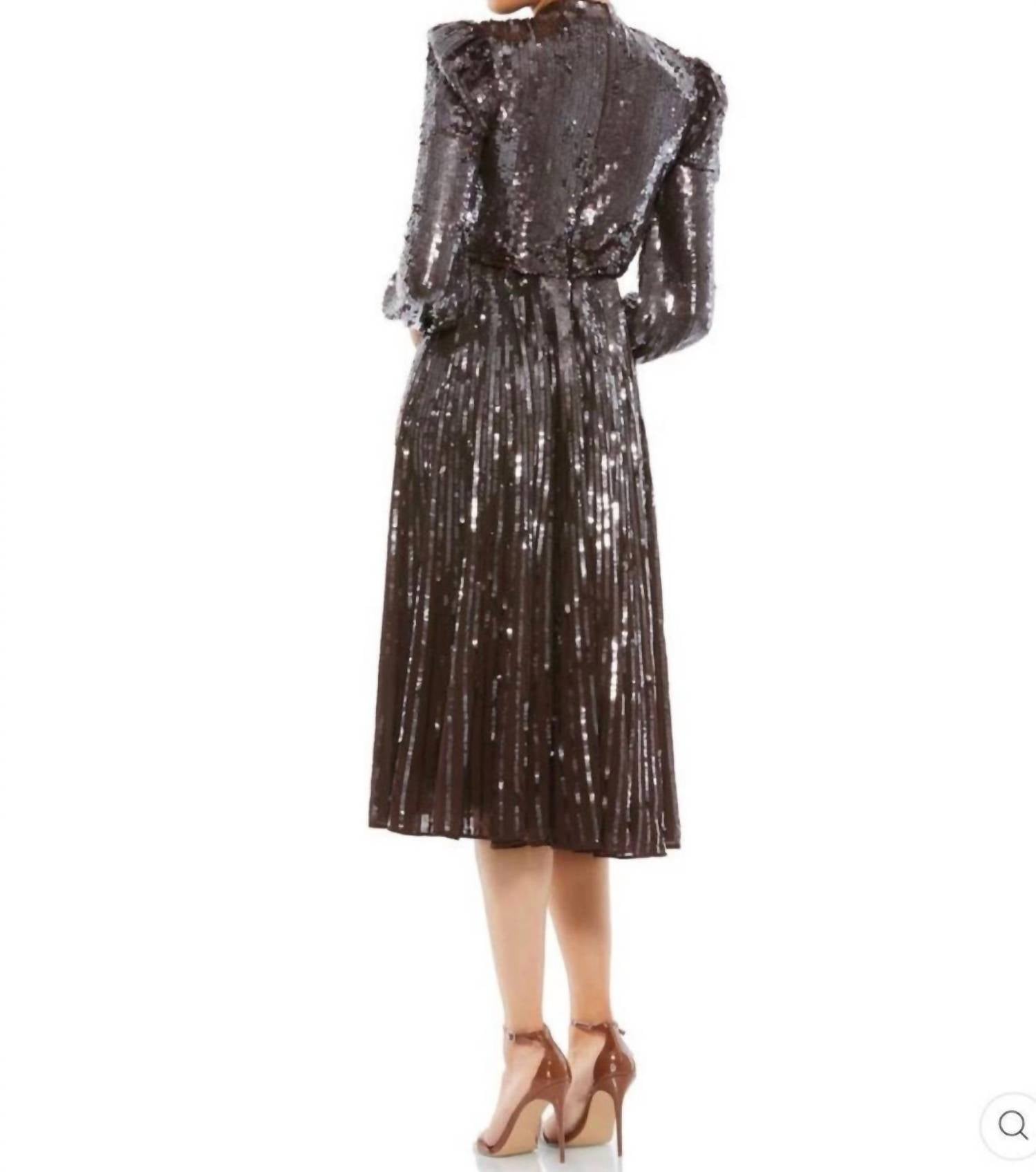 Mac Duggal - Sequin Long Sleeve Tea Length Dress