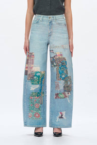 Bayeas High Rise Patchwork Barrel Leg Jeans in light blue - women's jeans