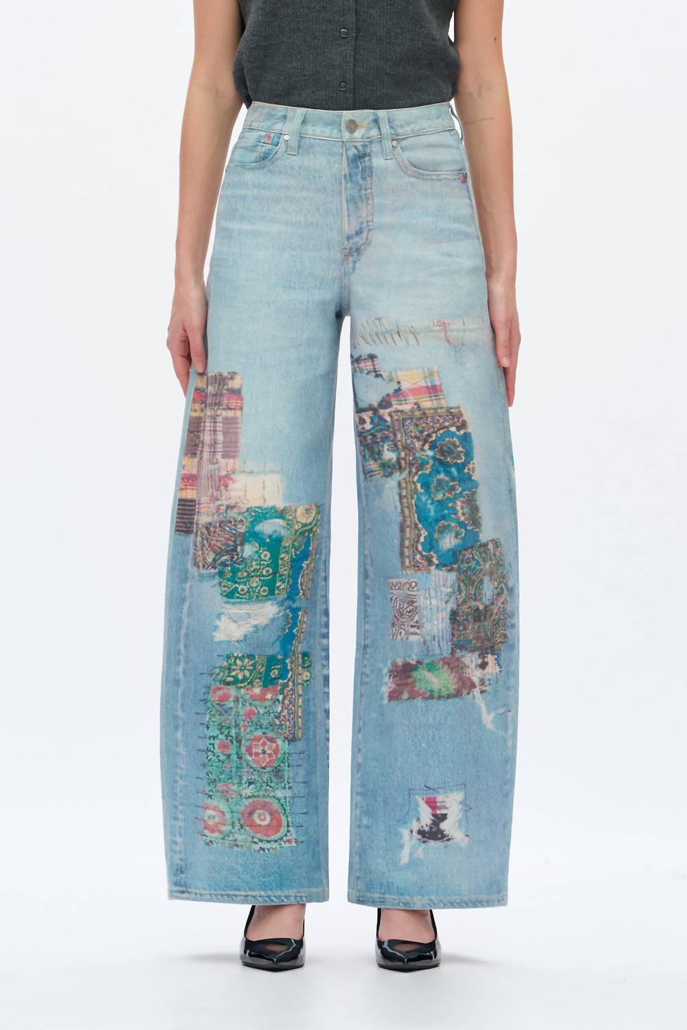Bayeas High Rise Patchwork Barrel Leg Jeans in light blue - women's jeans