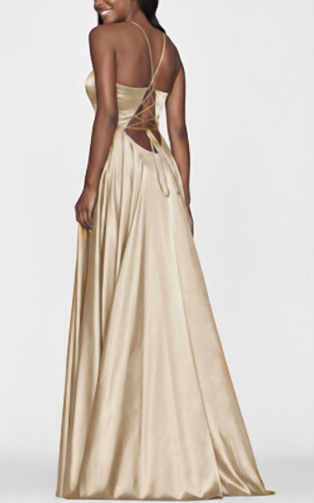 Faviana - Silky Charmeuse Lace Up Back Prom Dress With Side Pockets