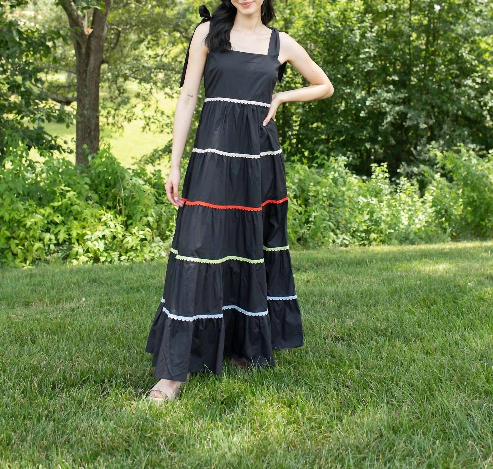 SUGARLIPS Beauty Tiered Maxi Dress in black - women's dress - detail view