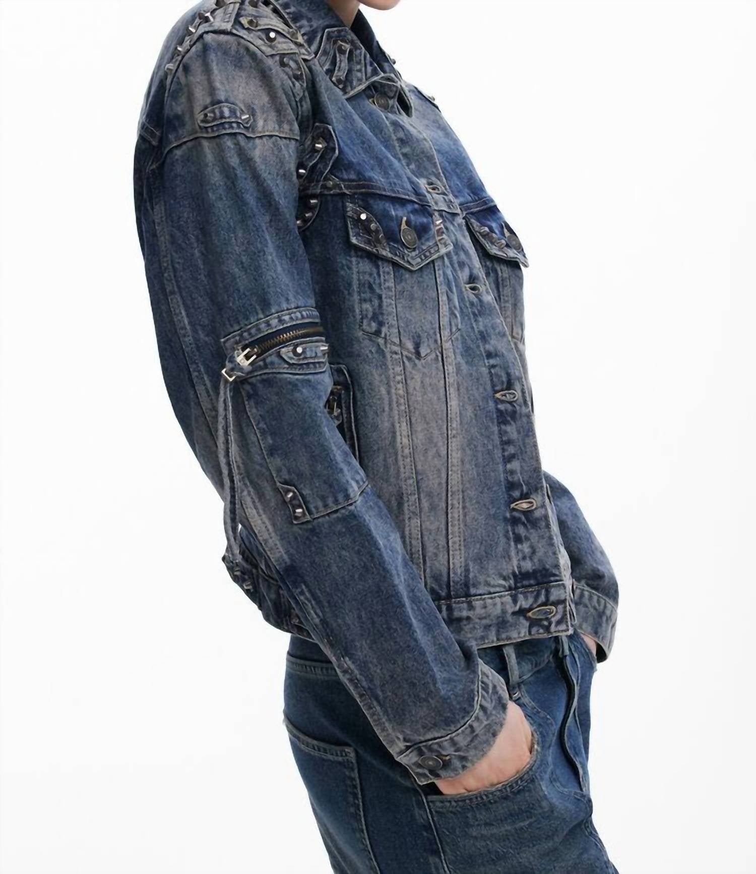 Desigual Women’s Studded Denim Jacket in blue - women's jacket - detail view