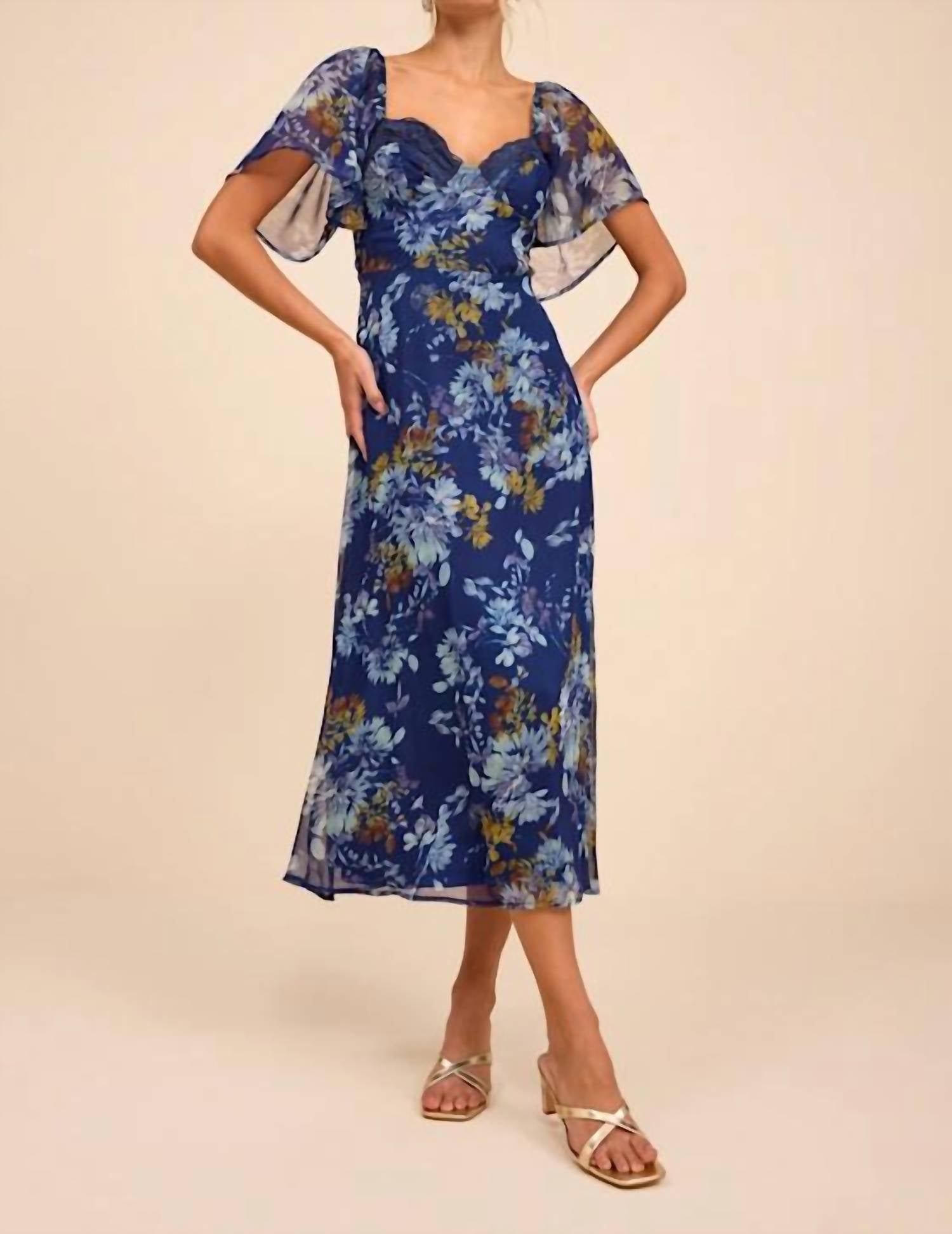 Lulus - Women's Valla Floral Flutter Sleeve Midi Dress