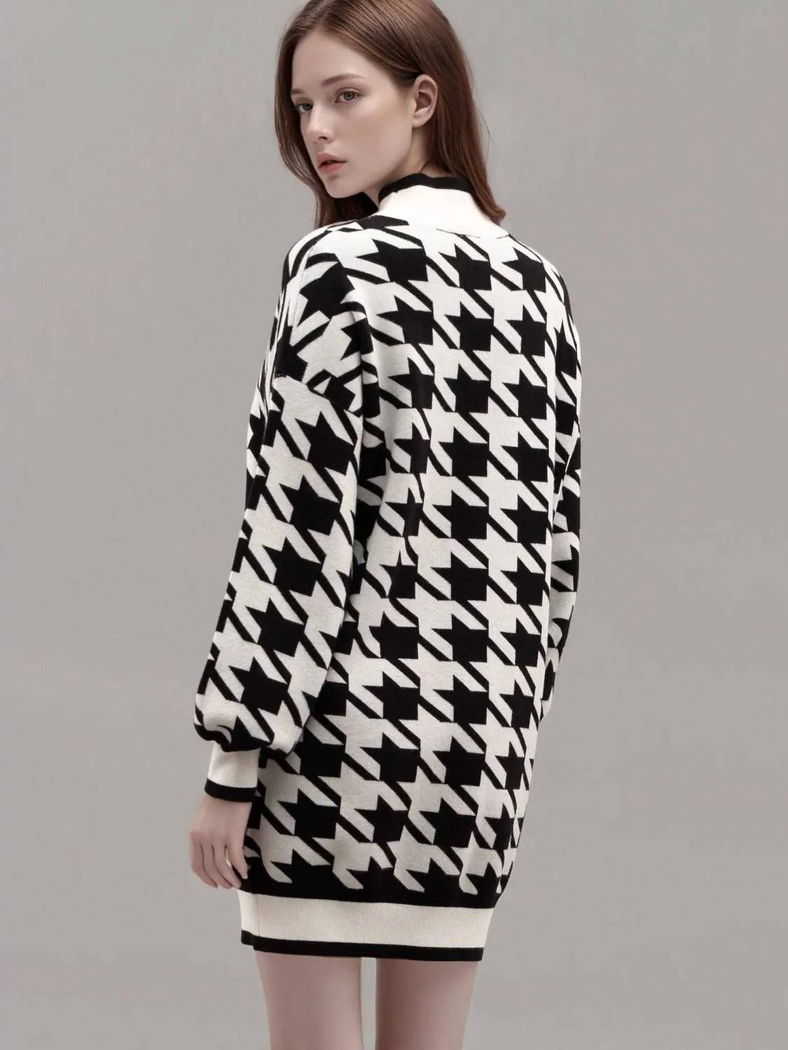 Blu Pepper - Mock Neck Houndstooth Sweater Dress