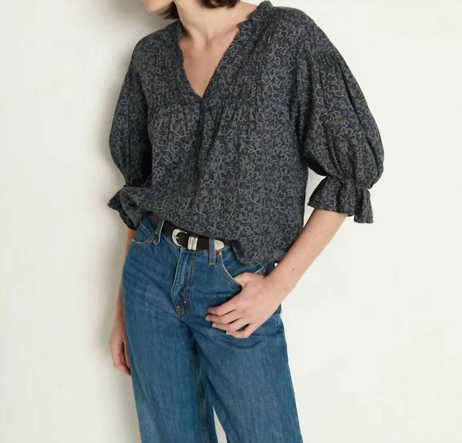 Nation LTD La Scarlet Pintuck Top in santa fe floral - women's blouse - detail view