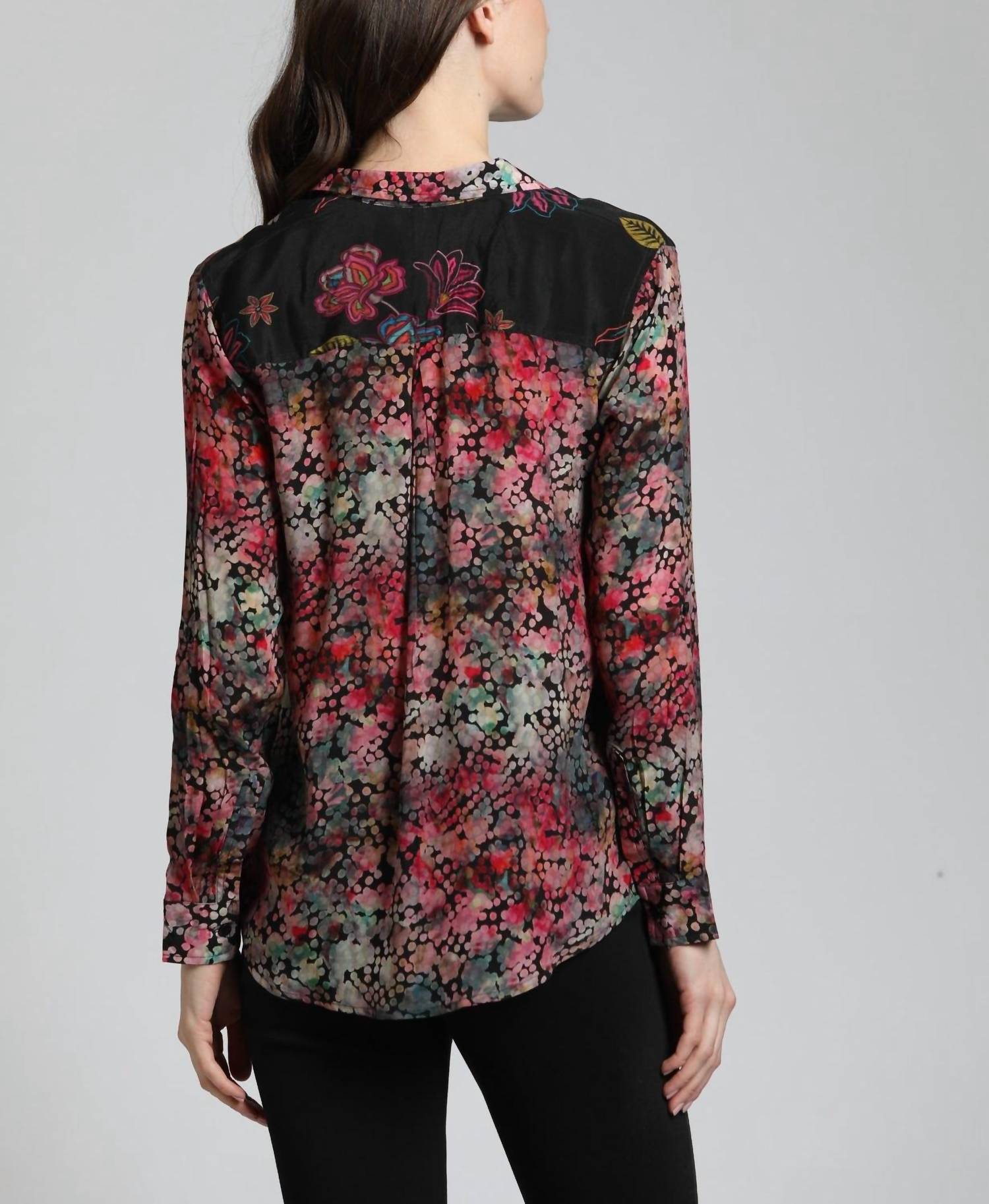 Apny - Mixed Media Floral Button Front Shirt