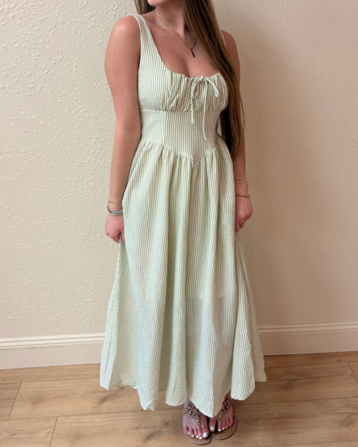 Blu Pepper - Juliana Corseted Waist Stripe Maxi Dress