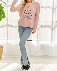 Adora - Round Neck Christmas Tree Sweater Top
