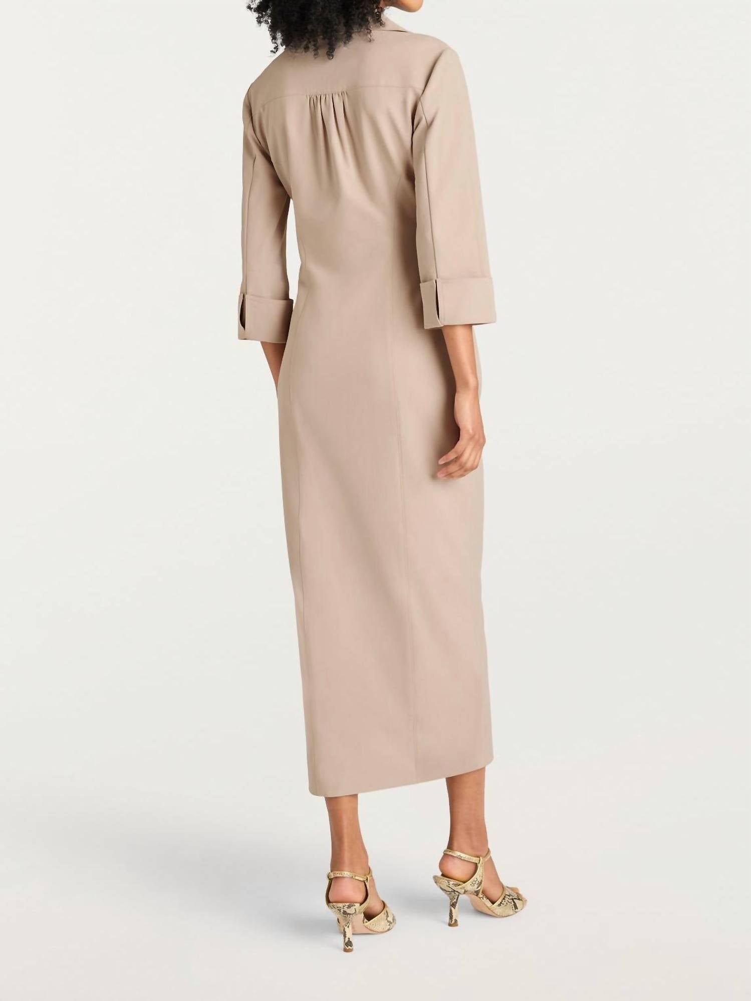 cinq a sept Cayleigh Midi Dress in khaki - women's dress - detail view