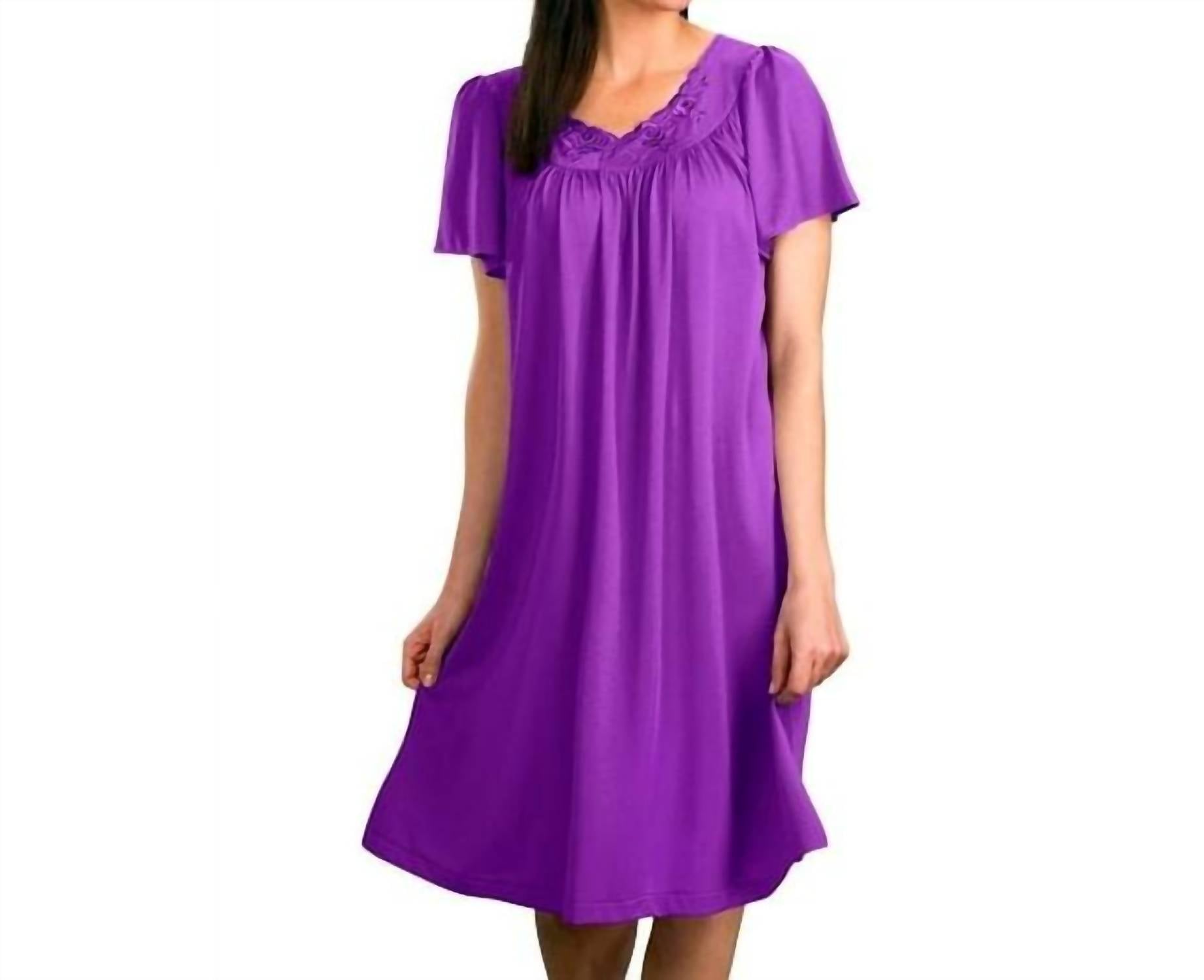 Shadowline Lingerie - Short Gown With Flower Petal Embroidery And Flutter Sleeves