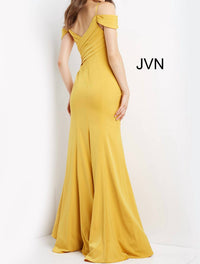JOVANI Off Shoulder Prom Gown in yellow - women's dress - detail view