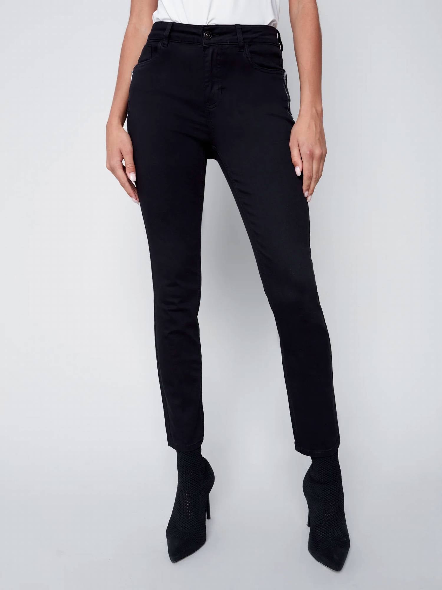 CHARLIE B Twill Flare Pant in black - women's pants