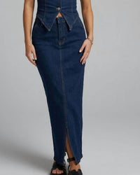 Le Lis - High Waist Long Denim Skirt