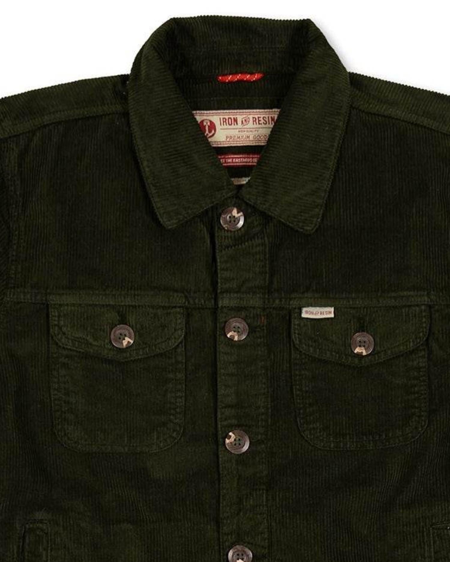 Iron & Resin Men's Corduroy Sand Jacket in green - men's jacket - detail view