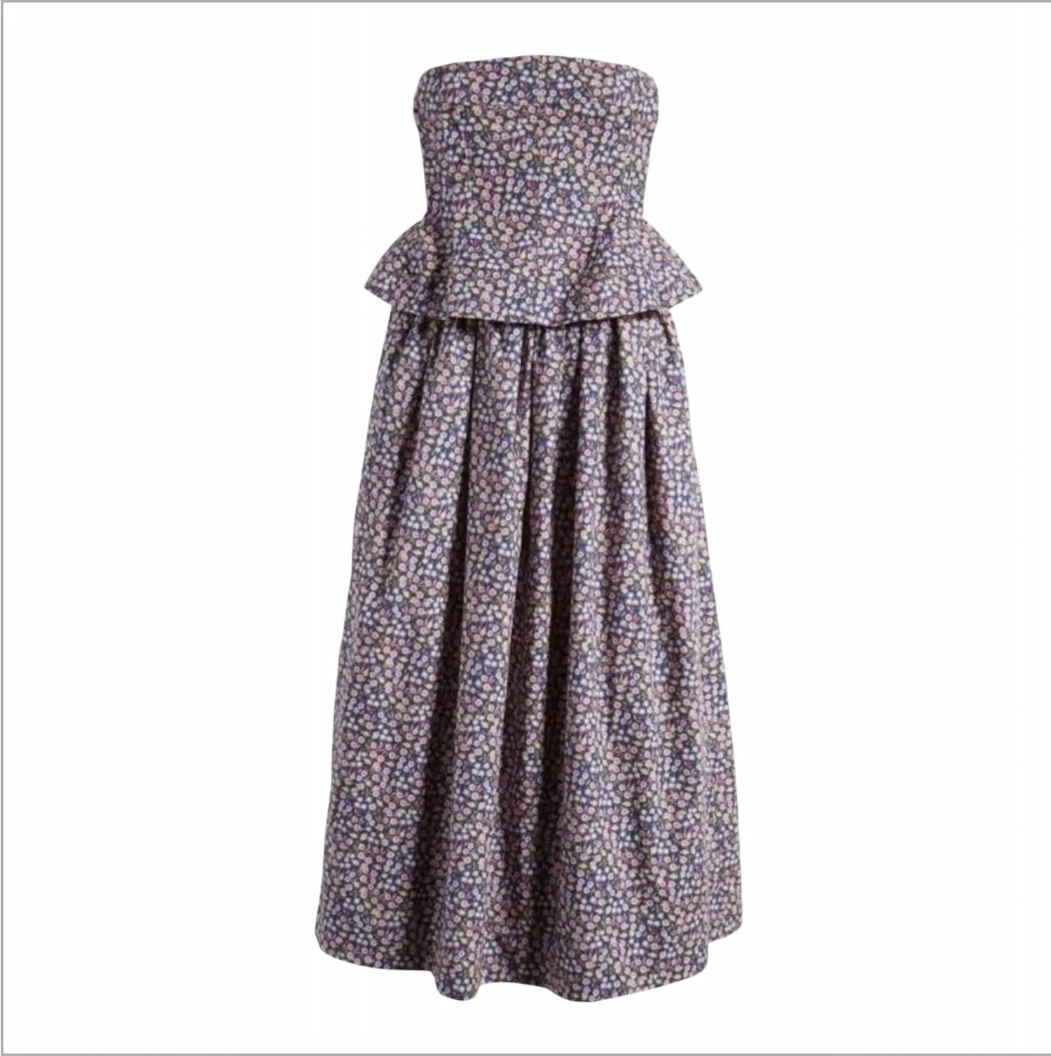 Nackiye - Ditsy Pintuck Peplum Strapless Midi Dress