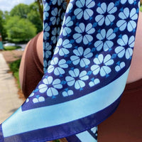 Ellison+Young Women's Four Petal Clover Square Scarf in blue - women's scarf - detail view