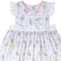 Lullaby Set Girls Pinafore Dress in wilmington wildflower windowpane - kids' dress - detail view