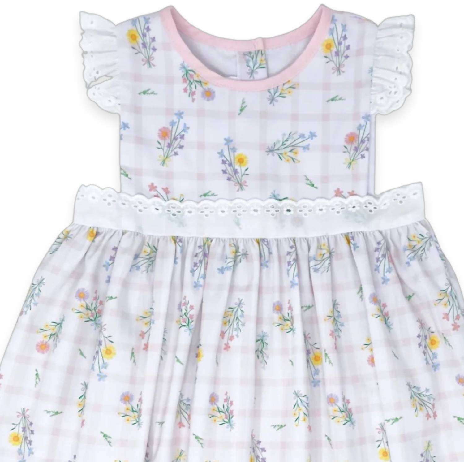 Lullaby Set Girls Pinafore Dress in wilmington wildflower windowpane - kids' dress - detail view