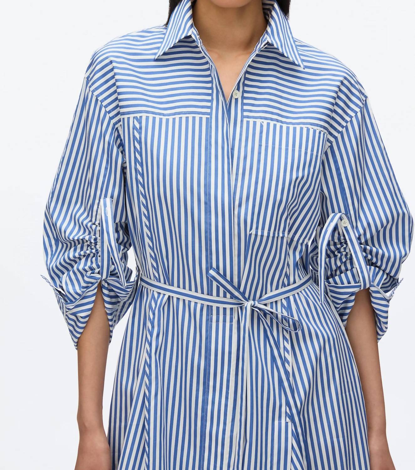 3.1 Phillip Lim - Striped Cascade-sleeves Shirt Dress