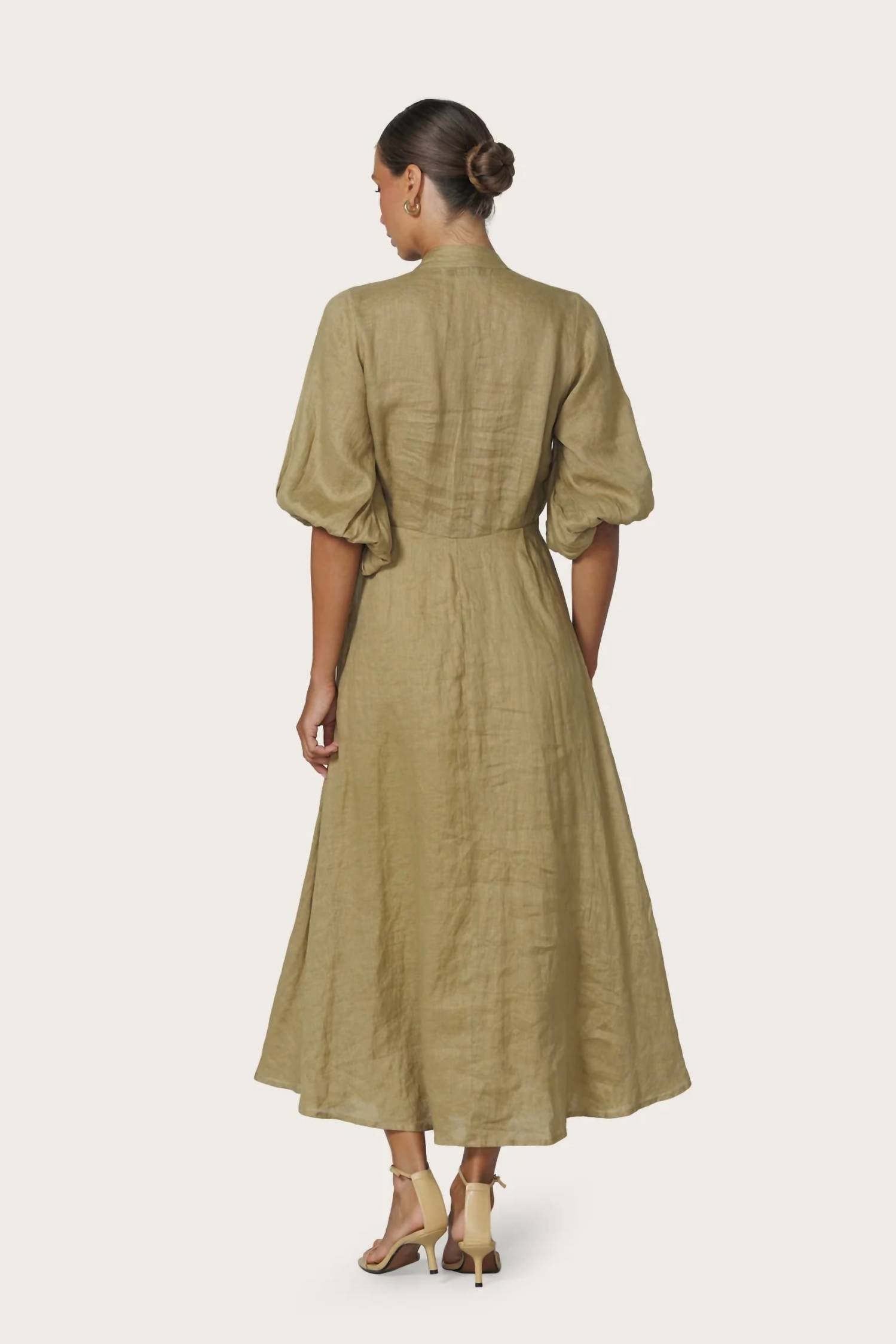 LUSANA Kenny Linen Maxi Dress in cafe - women's dress - alternate view