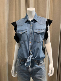 Aquarius Cocktail - Women's Hank Vintage Western Shirt With Ruffles