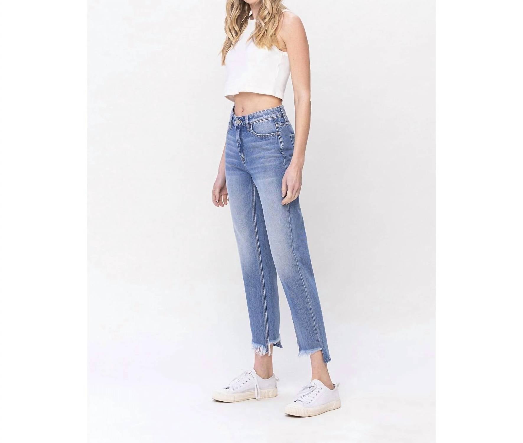 Flying Monkey - Norah High Rise Frayed Hem Straight Jeans