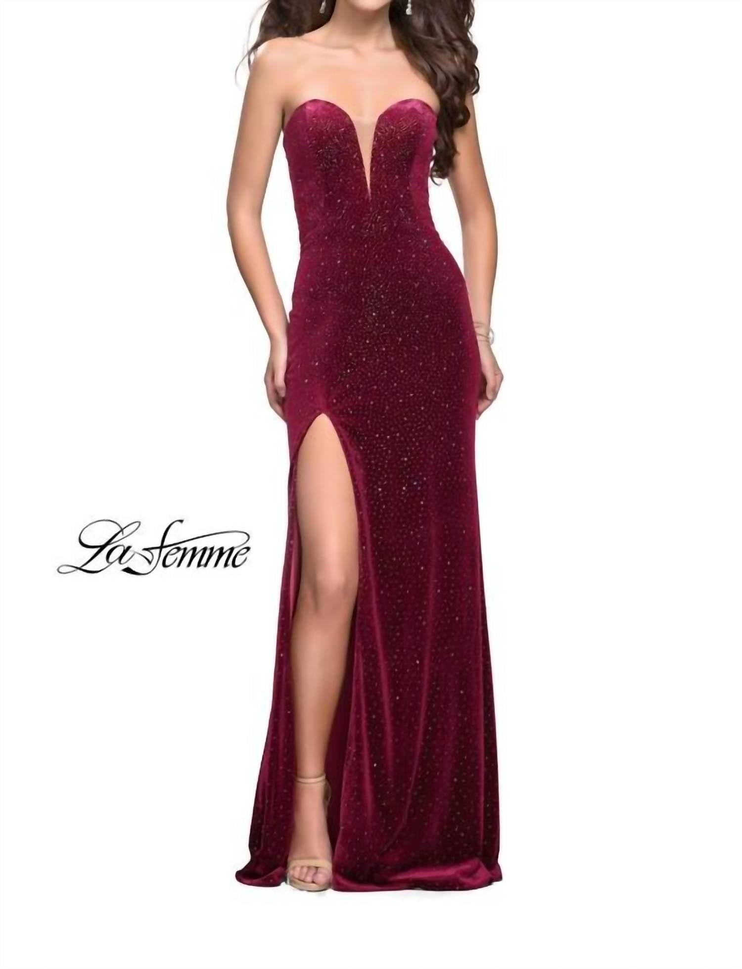 La Femme Sparkly Jersey Gown in raspberry - women's dress