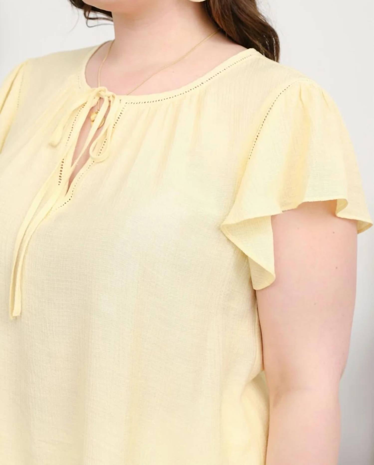 Mine - Ladder Lace Trim Ruffle Sleeve Top