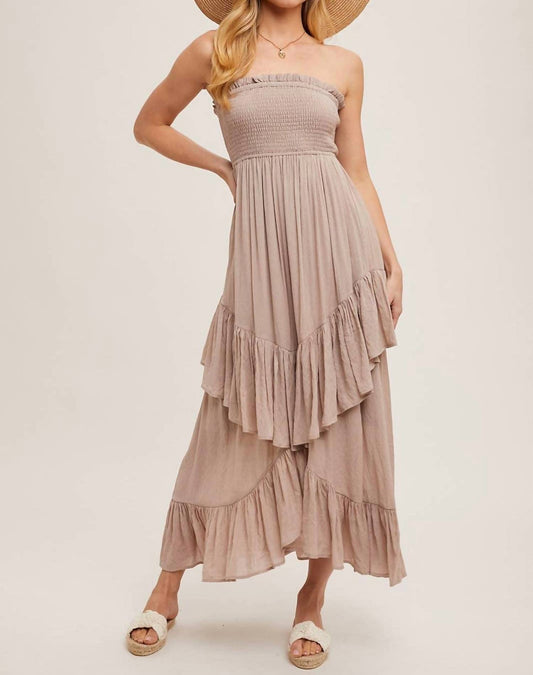 Bluivy - BOHO SMOCKED STRAPLESS TIERED RUFFLE MIDI DRESS