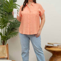 Perch By Blu Pepper - Collared Crinkled Cuff Sleeve Shirt - Plus
