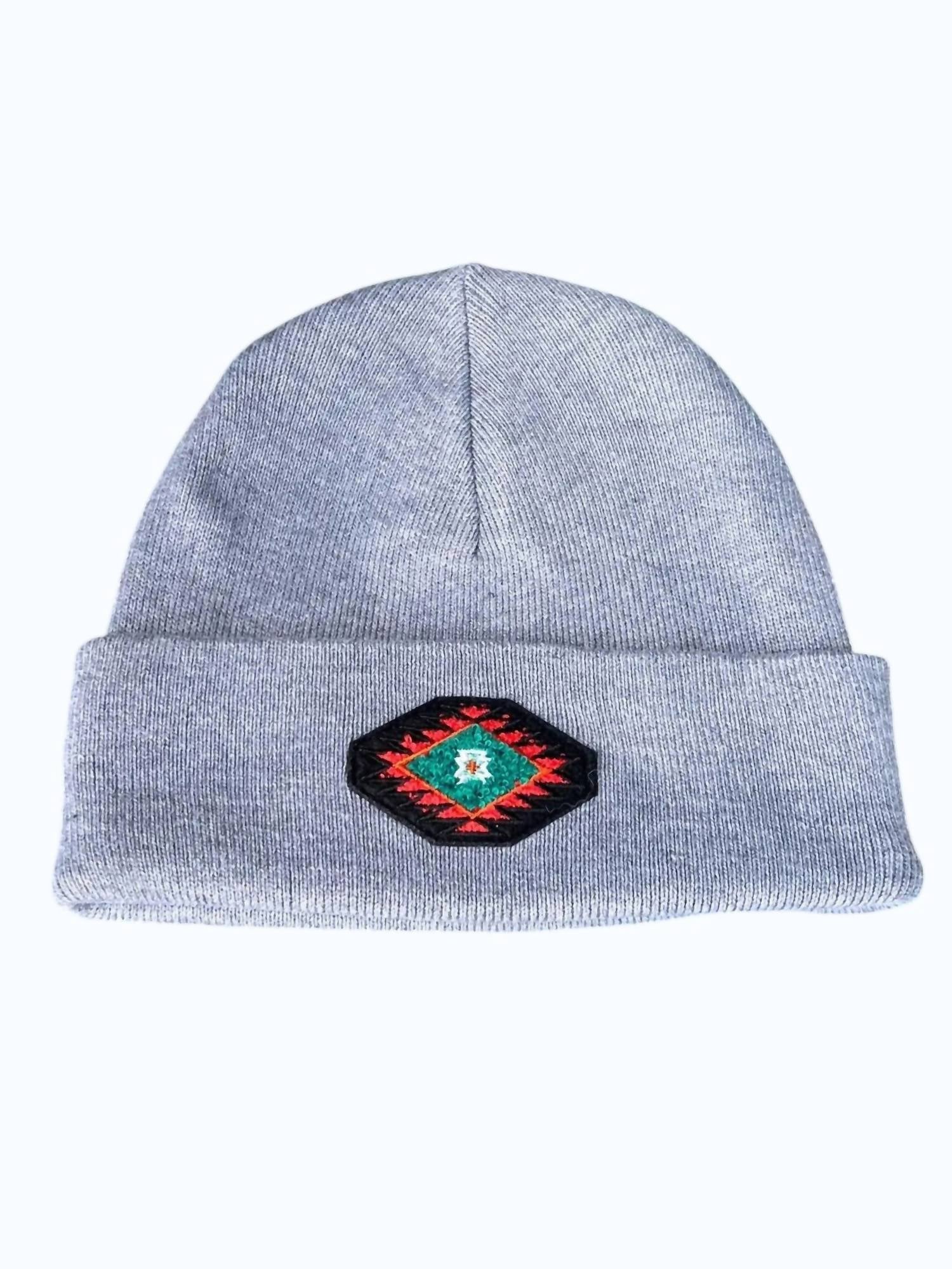Rowdy Crowd Women's Alvarado Aztec Embroidered Beanie Hat in grey - women's hat