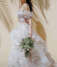 Watters - Rosabel Layered Skirt Floral Print Wedding Gown