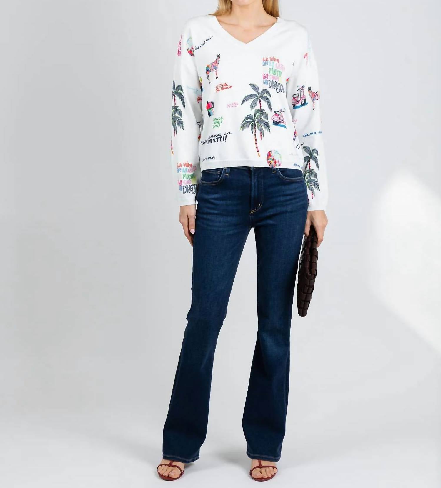 Vilagallo - Martina Print V-neck Sweater