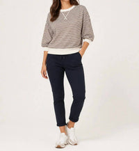 Zenana - Women's Striped Rib Banded Short Sleeve Pullover