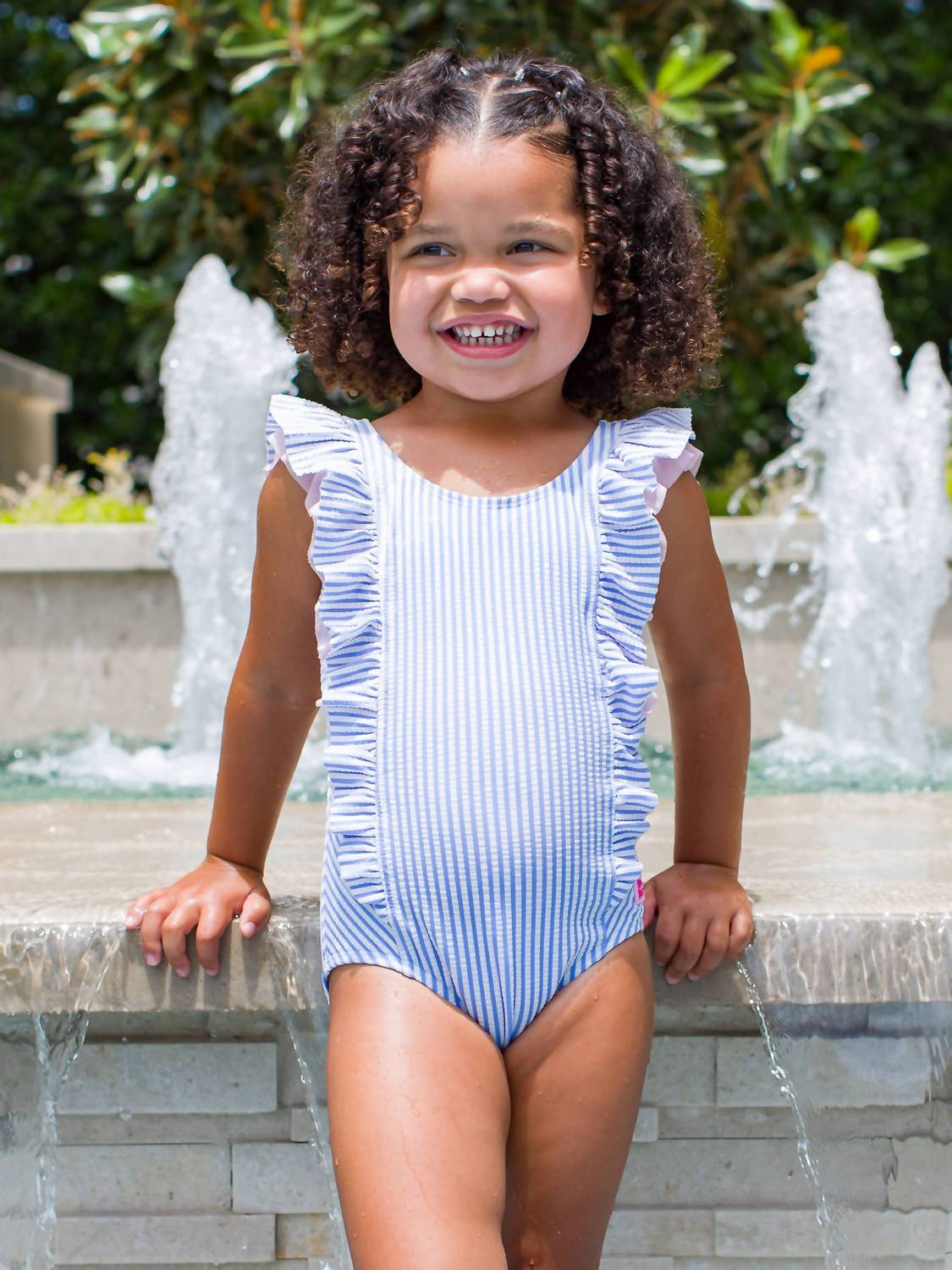 Rufflebutts - Girls' Seersucker Waterfall One Piece Swimsuit