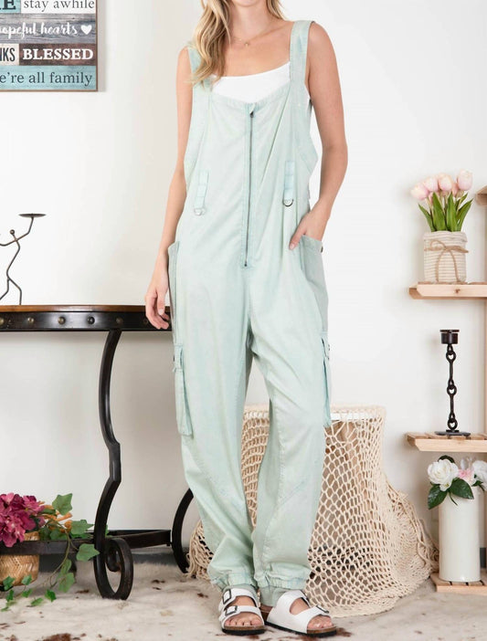 Blue Velvet - Washed Pocket Cargo Jumpsuit