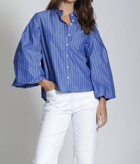 APNY Blouson Front Button Shirt in blue - women's blouse