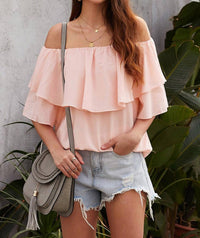 Shiying Fashion - Breeze Frilling Off Shoulder Top