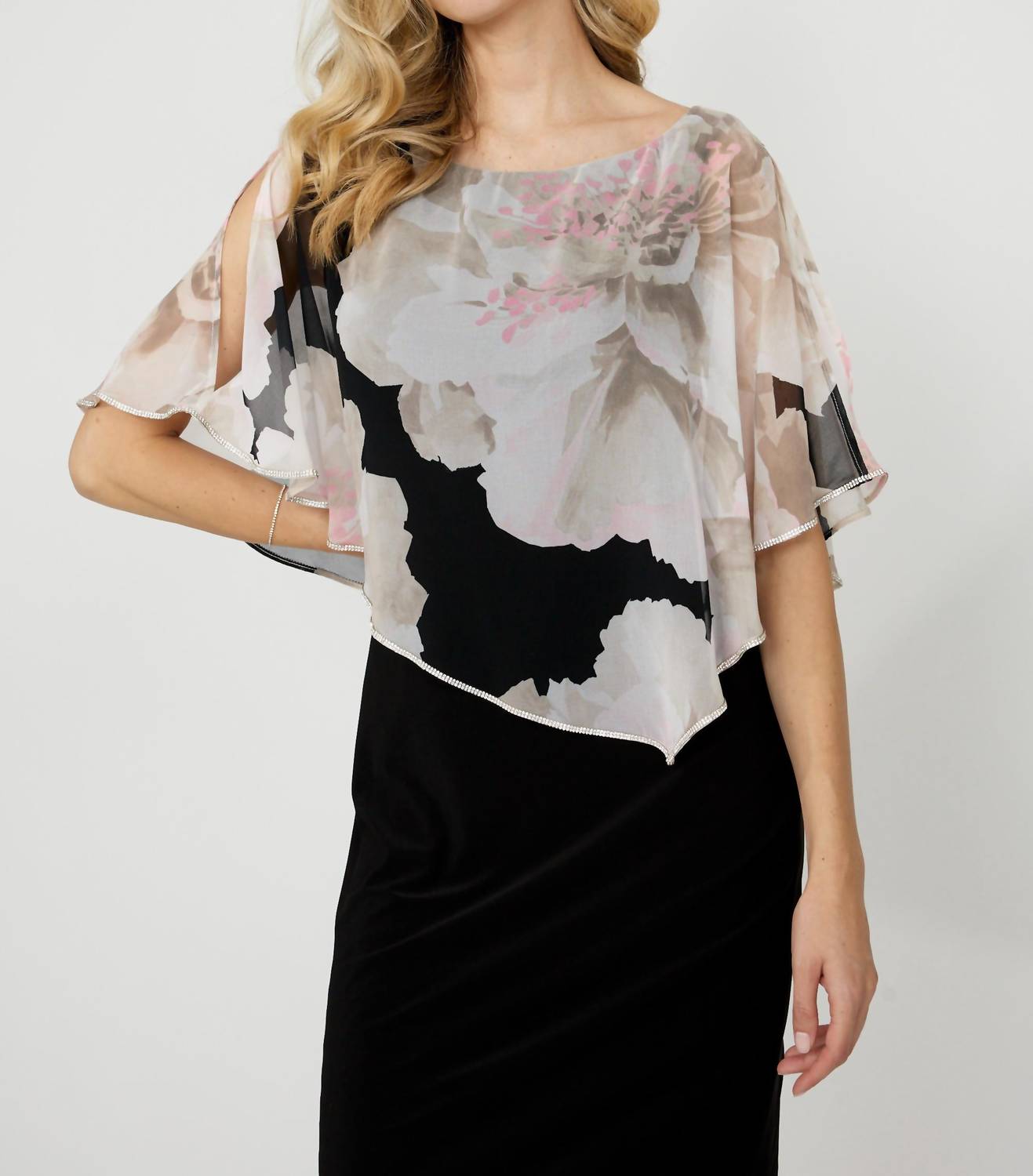 Frank Lyman - Asymmetric Floral Chiffon Overlay Dress