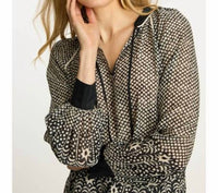 CABALLERO Sophie Top in indigo dot 1 - women's long sleeve top - detail view