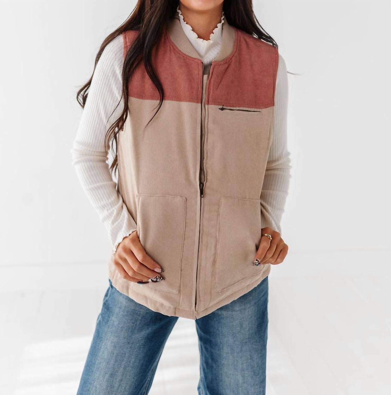 Hem & Thread Shiloh Corduroy Vest in taupe - women's jacket - view 8