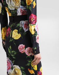 Dolce & Gabbana Women's Floral Cady Shirt Dress in black peony and rose - women's dress - view 5