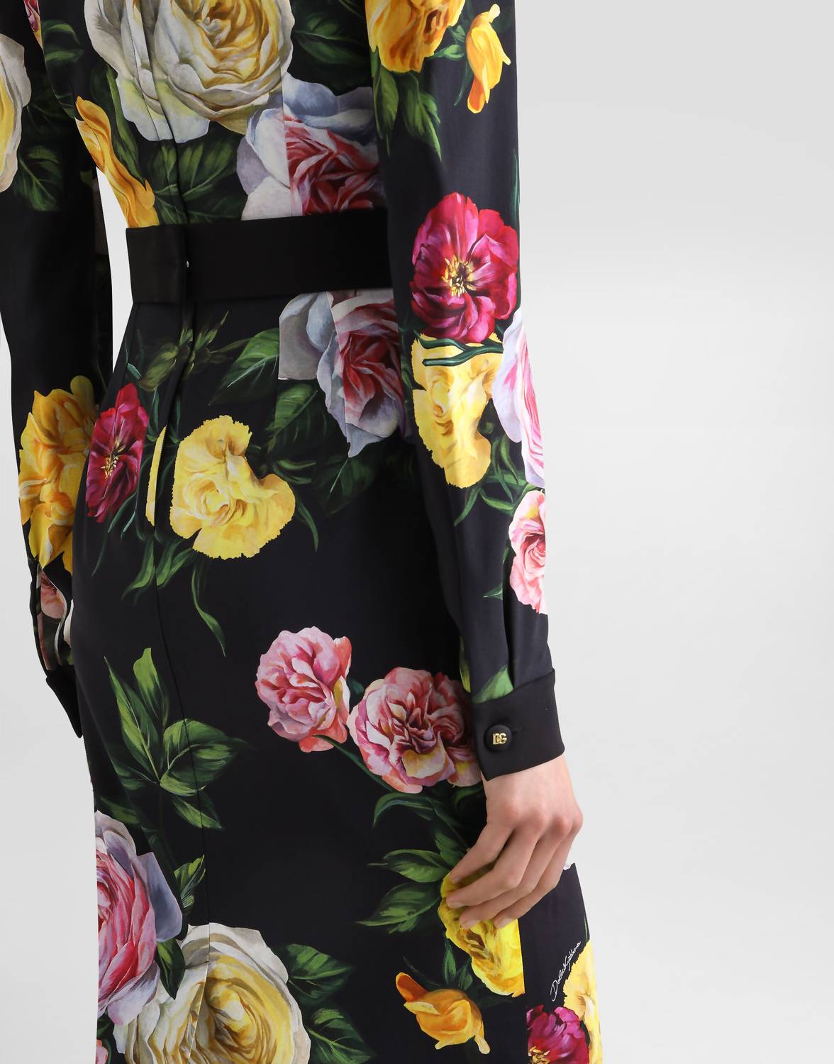 Dolce & Gabbana Women's Floral Cady Shirt Dress in black peony and rose - women's dress - view 5