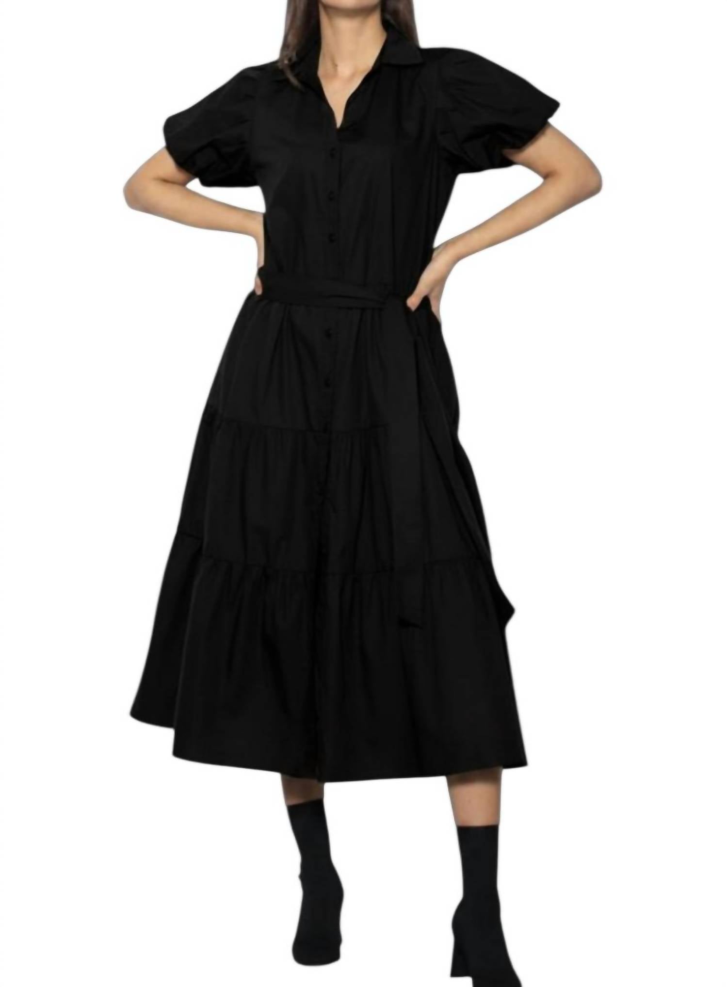 Maude Clara Tiered Maxi Dress in black - women's dress - detail view