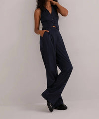 Favorite Daughter Favorite Wide Leg Pants in navy pinstripe - women's pants - detail view